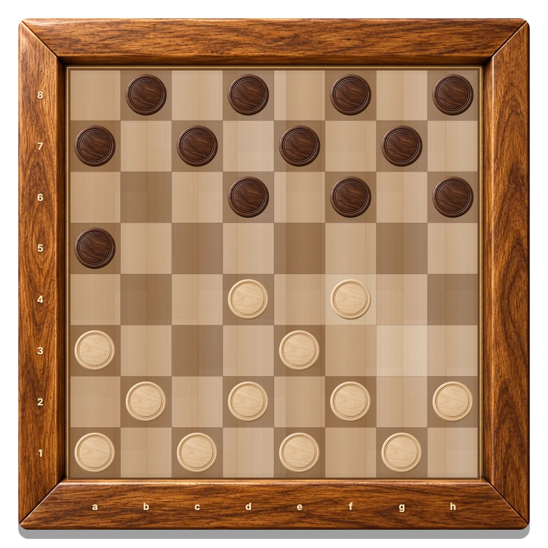 The playable wooden Russian checkers board with ivory and dark walnut pieces