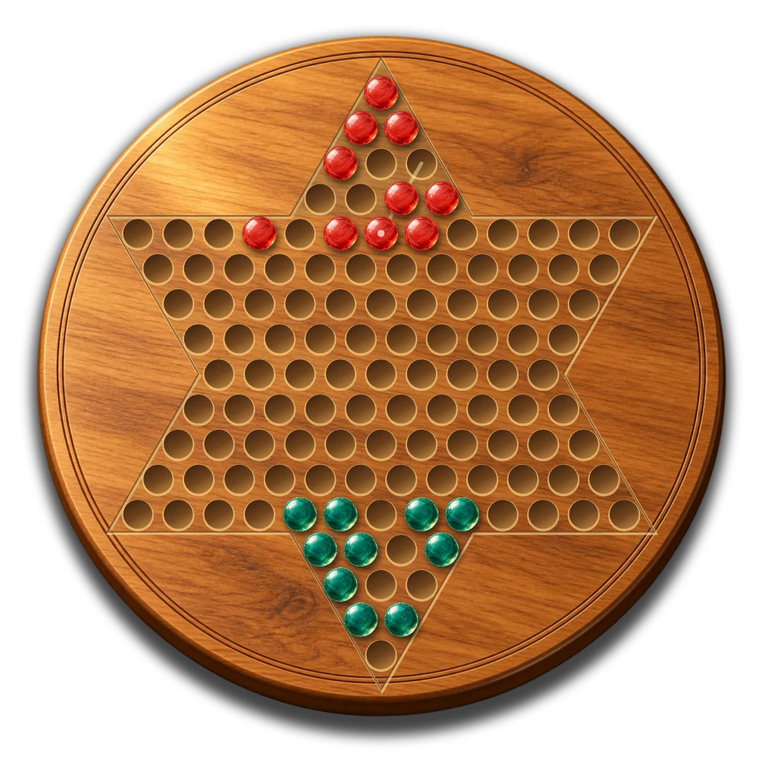 The playable wooden Chinese Checkers star with jade and coral marbles