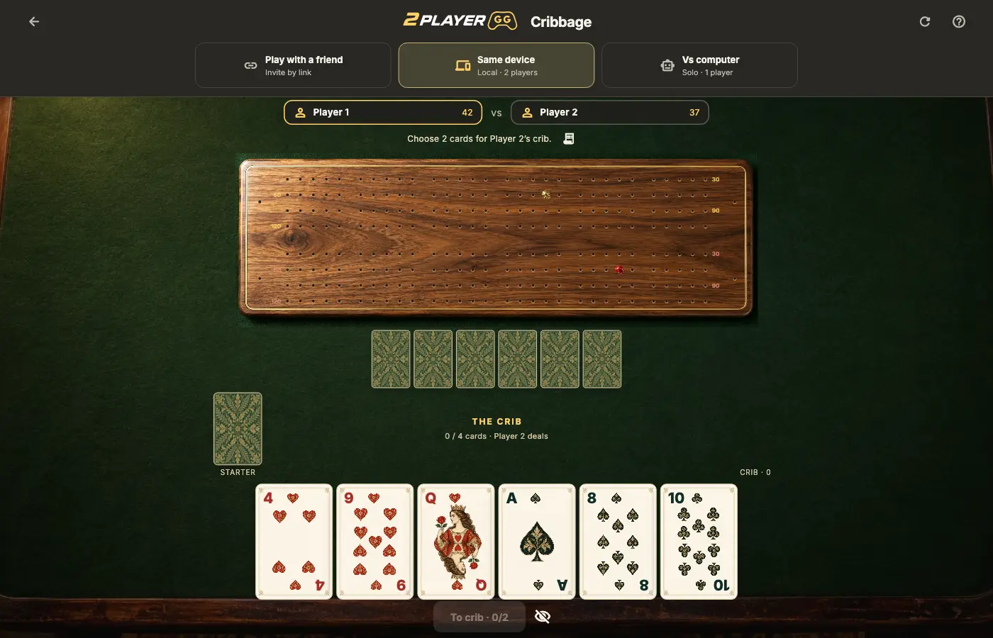 A verdadeira mesa de cartas do jogo: Cribbage