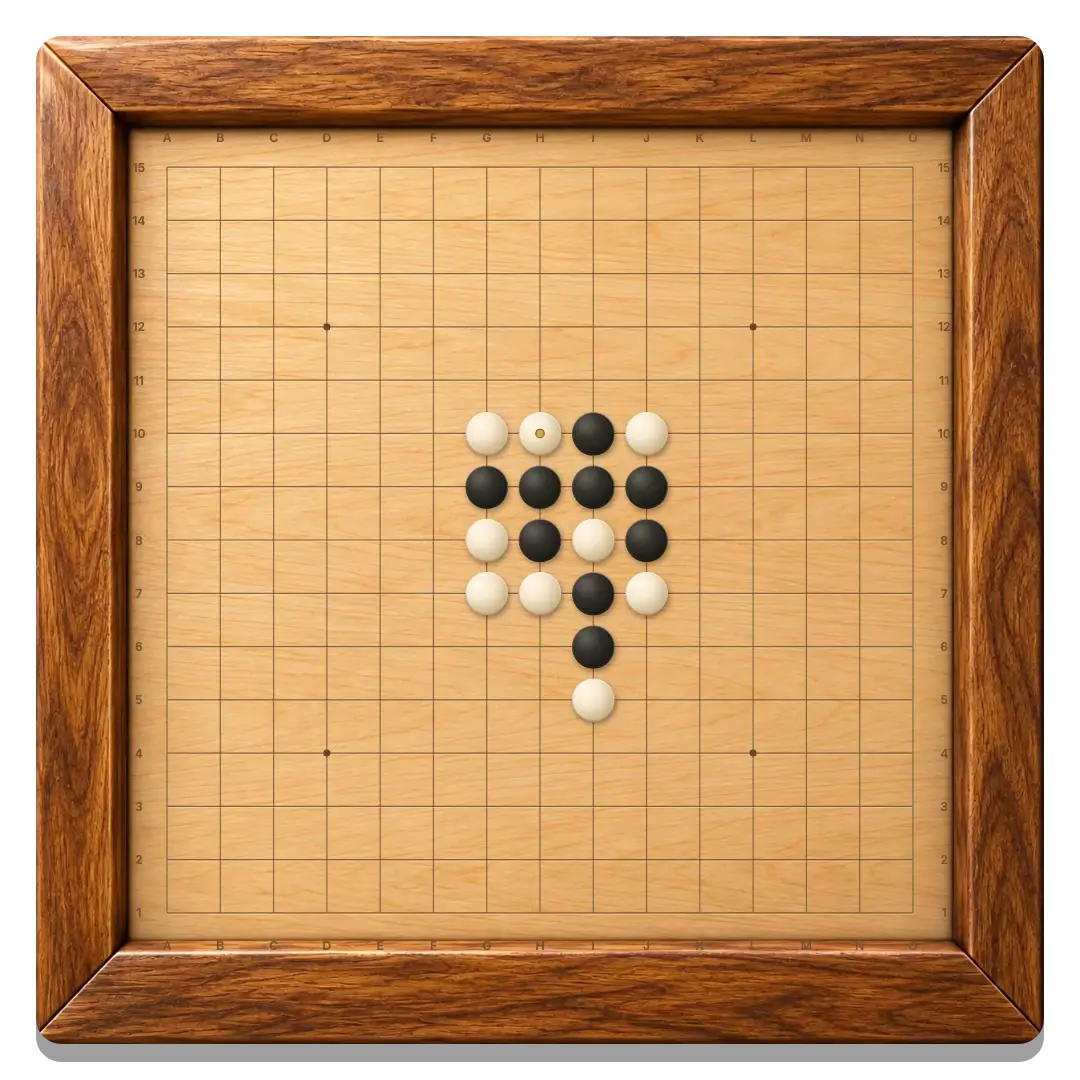 Dřevěná deska Gomoku 15×15 s černými a světlými kameny na průsečících