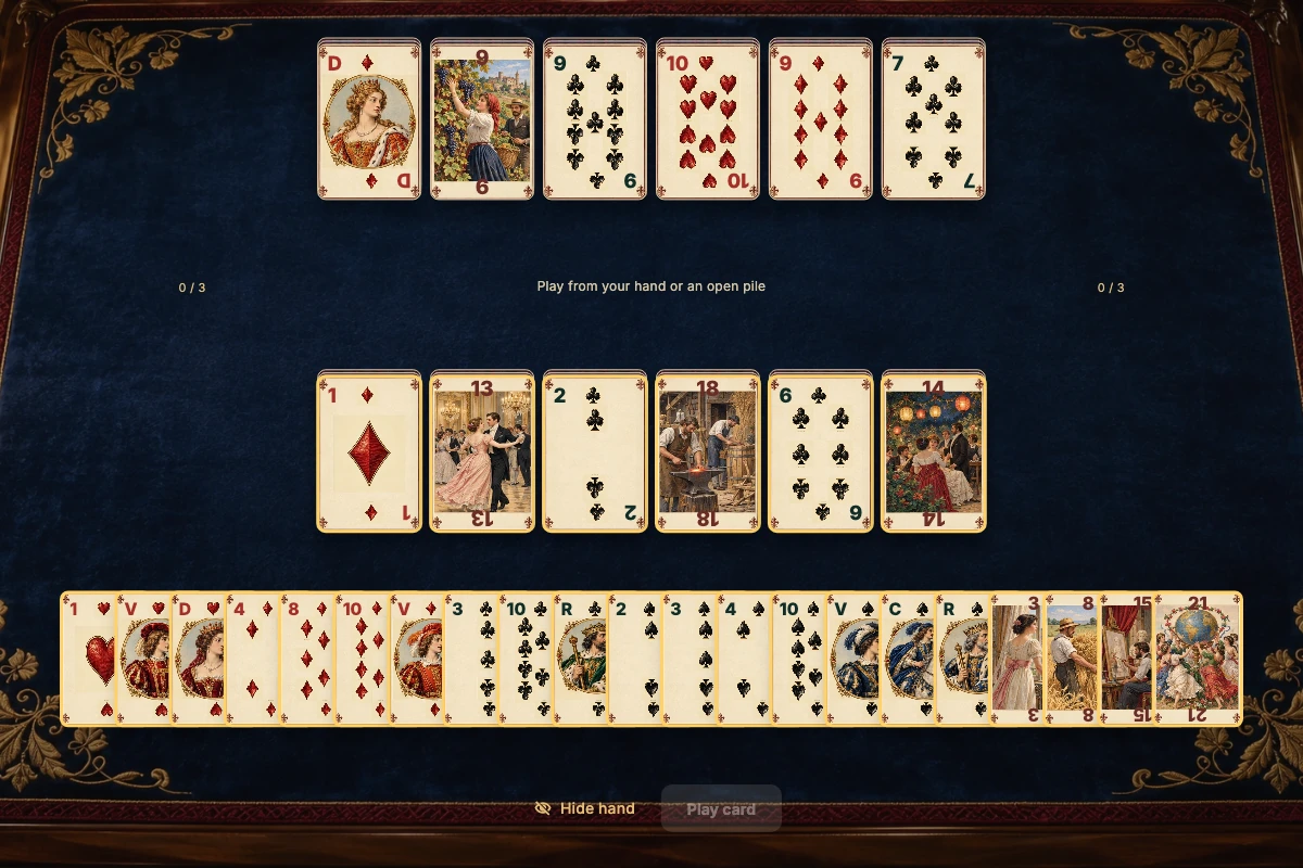 Skutečný karetní stůl hry: Tarot